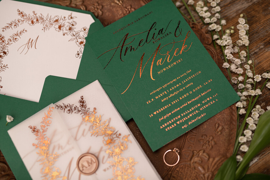 Zaproszenia ślubne Złote Glamour Złocone Eukaliptus Zaproszenia Ślubne Zieleń i Złoto  Zaproszenia na Ślub Delikatne Zaproszenie Ślubne Zielone Eukaliptus3