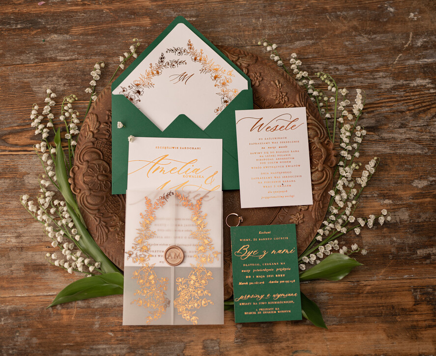 Zaproszenia ślubne Złote Glamour Złocone Eukaliptus Zaproszenia Ślubne Zieleń i Złoto  Zaproszenia na Ślub Delikatne Zaproszenie Ślubne Zielone Eukaliptus6
