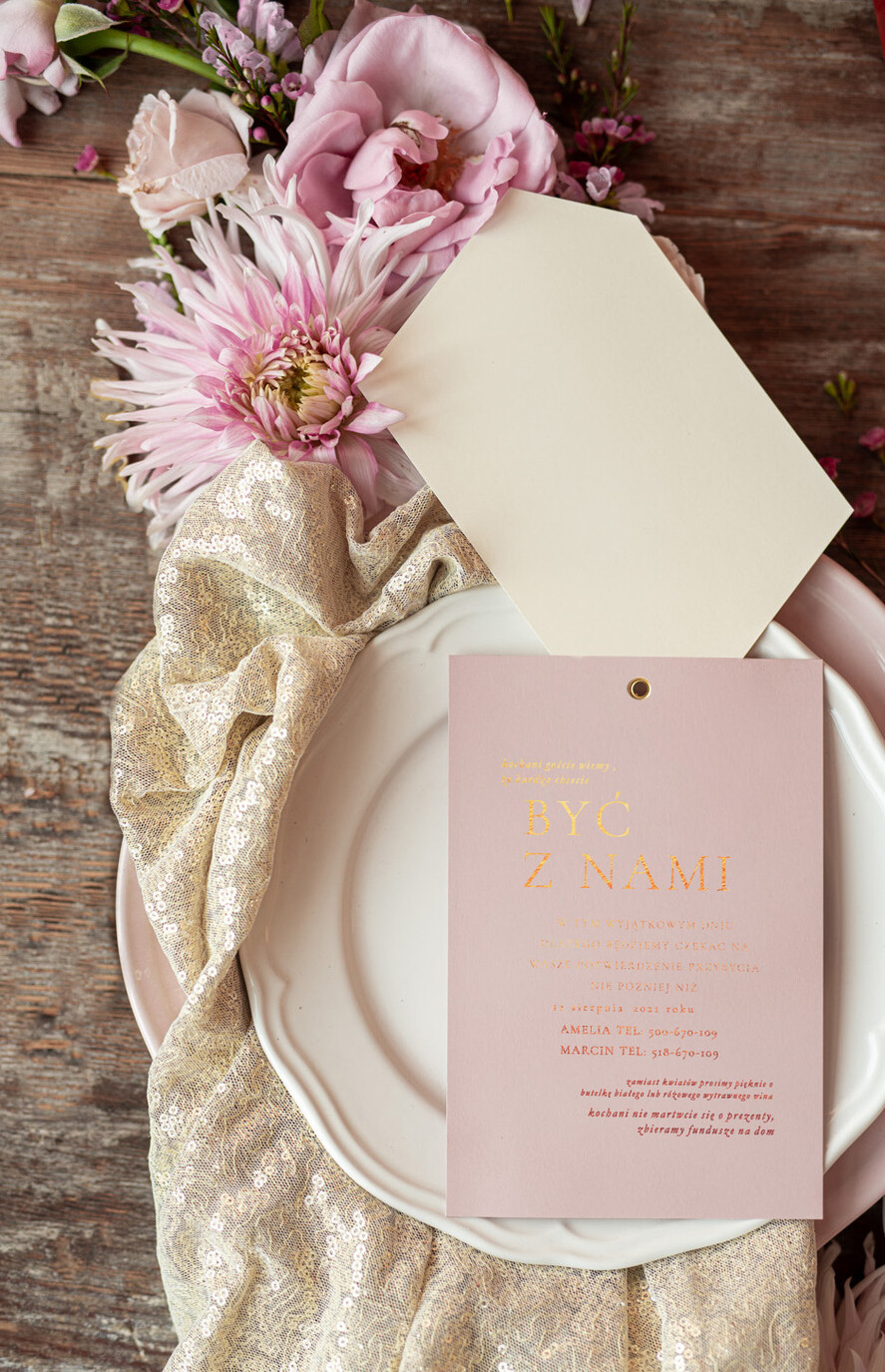 Zaproszenia ślubne Złote Glamour złote zaproszenia ślubne geometryczne minimalistyczne różowe ze zlotym zaproszenie na ślub 3