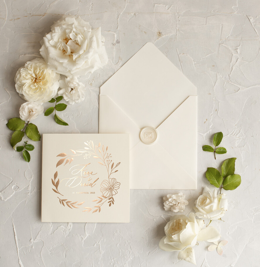 Zaproszenia ślubne Złote Glamour Złote zaproszenia ślubne ręcznie robione minimalistyczne , Zaproszenia na ślub  glamour składane  listki Proste zaproszenia ślubne 1