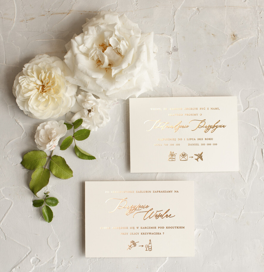 Zaproszenia ślubne Złote Glamour Złote zaproszenia ślubne ręcznie robione minimalistyczne , Zaproszenia na ślub  glamour składane  listki Proste zaproszenia ślubne 3