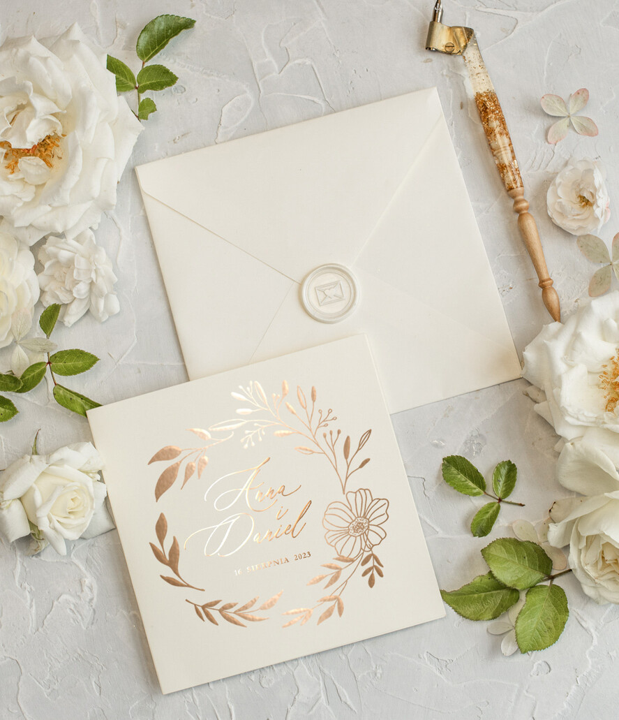 Zaproszenia ślubne Złote Glamour Złote zaproszenia ślubne ręcznie robione minimalistyczne , Zaproszenia na ślub  glamour składane  listki Proste zaproszenia ślubne 6