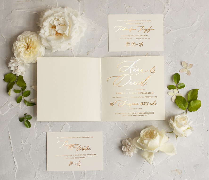 Zaproszenia ślubne Złote Glamour Złote zaproszenia ślubne ręcznie robione minimalistyczne , Zaproszenia na ślub  glamour składane  listki Proste zaproszenia ślubne 7