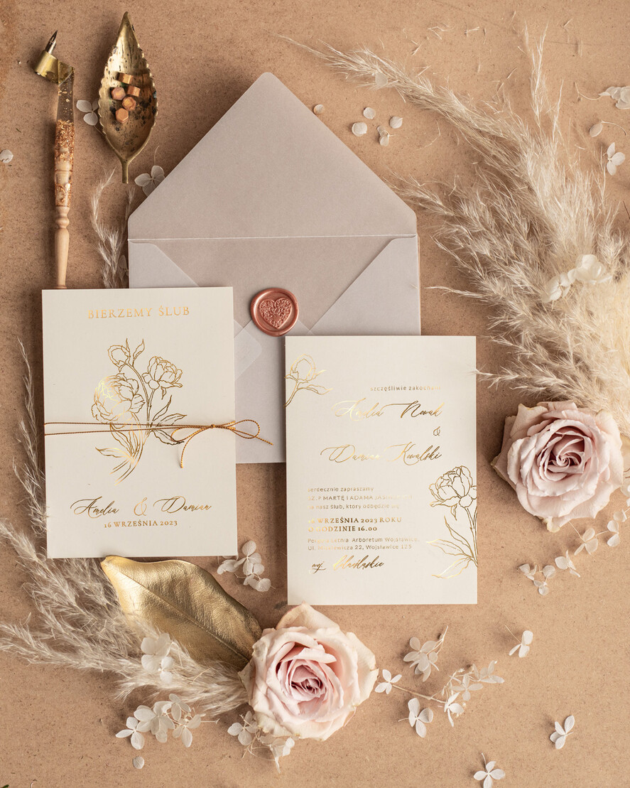 Zaproszenia ślubne Złote Glamour orginalne zaproszenia ślubne, szykowne i złote zaproszenia ślubne ze sznurkiem 1