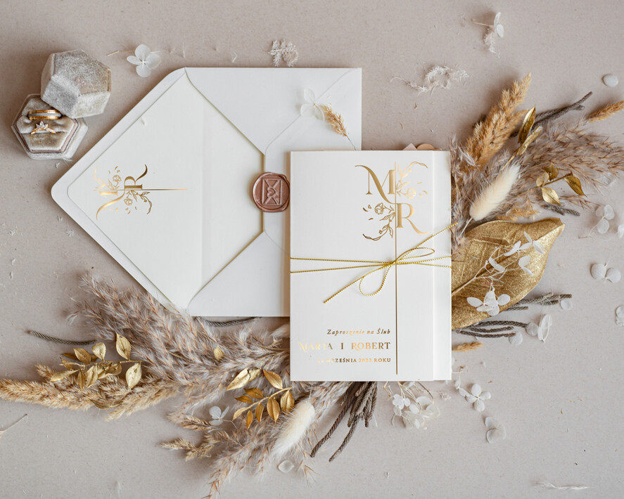 Zaproszenia ślubne Złote Glamour kartki ślubne ręcznie robione, luksusowe wesele w zamku, świecący nadruk na zaproszeniach 1