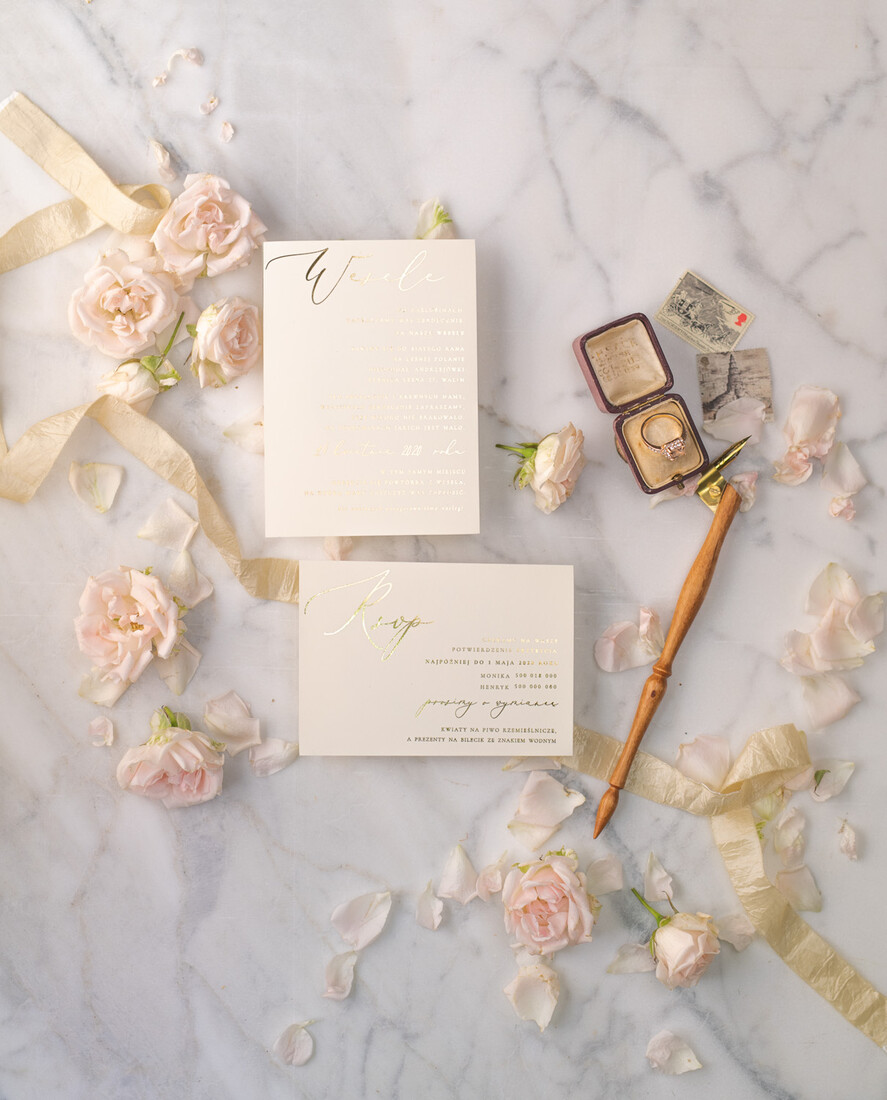 Zaproszenia ślubne Złote Glamour Ekskluzywne  Minimalistyczne zaproszenia ślubne, Proste zaproszenie ślubne Nowoczesne zaproszenie na ślub Kalkowa Koperta13