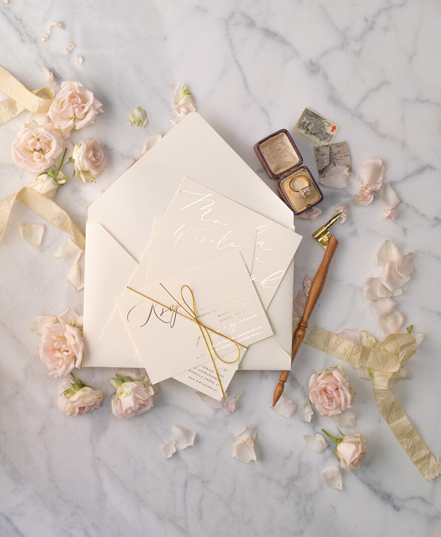 Zaproszenia ślubne Złote Glamour Ekskluzywne  Minimalistyczne zaproszenia ślubne, Proste zaproszenie ślubne Nowoczesne zaproszenie na ślub Kalkowa Koperta14