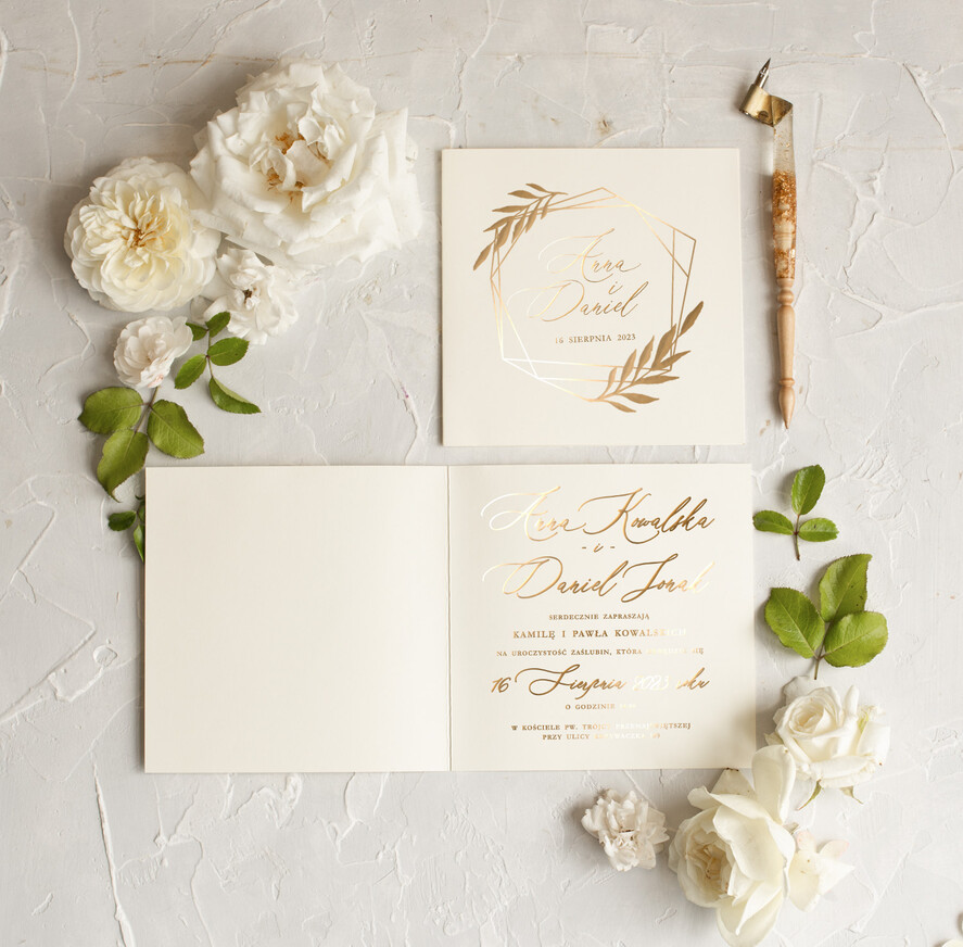 Zaproszenia ślubne Złote Glamour Złote  Minimalistyczne zaproszenia ślubne,  proste złocone zaproszenie ślubne Nowoczesne zaproszenie na ślub5