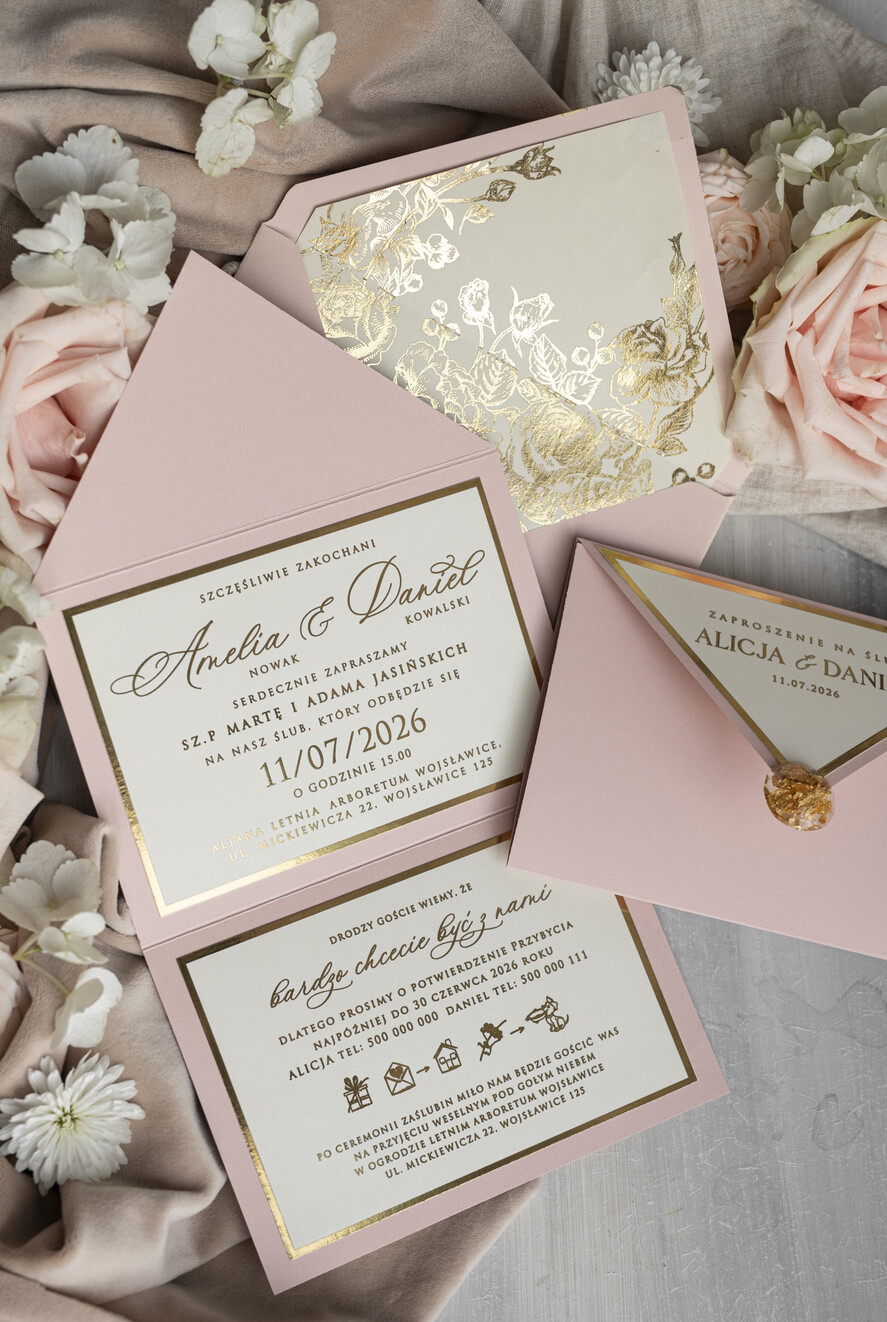 Zaproszenia ślubne Złote Glamour wyjątkowe zaproszenia ślubne Eleganckie Złote Zaproszenia Ślubne, Delikatne Zaproszenie Na Ślub, Zaproszenie Ślubne W Stylu Glamour, Złote Litery Na Zaproszeniach Ślubnych 2