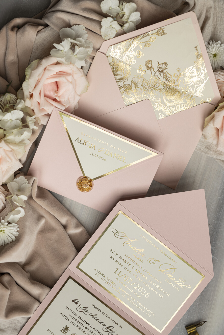 Zaproszenia ślubne Złote Glamour wyjątkowe zaproszenia ślubne Eleganckie Złote Zaproszenia Ślubne, Delikatne Zaproszenie Na Ślub, Zaproszenie Ślubne W Stylu Glamour, Złote Litery Na Zaproszeniach Ślubnych 10