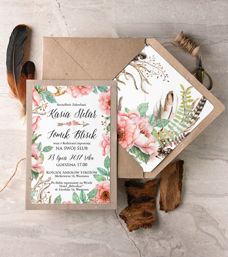 Zaproszenia ślubne Boho  unikatowe zaproszenia ślubne, boho styl kwiatowy elegancki1