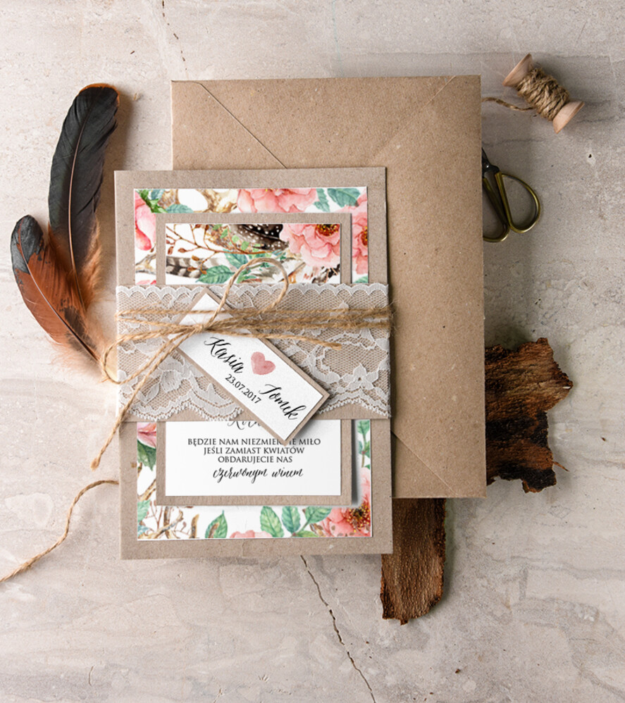 Zaproszenia ślubne Boho  unikatowe zaproszenia ślubne, boho styl kwiatowy elegancki2