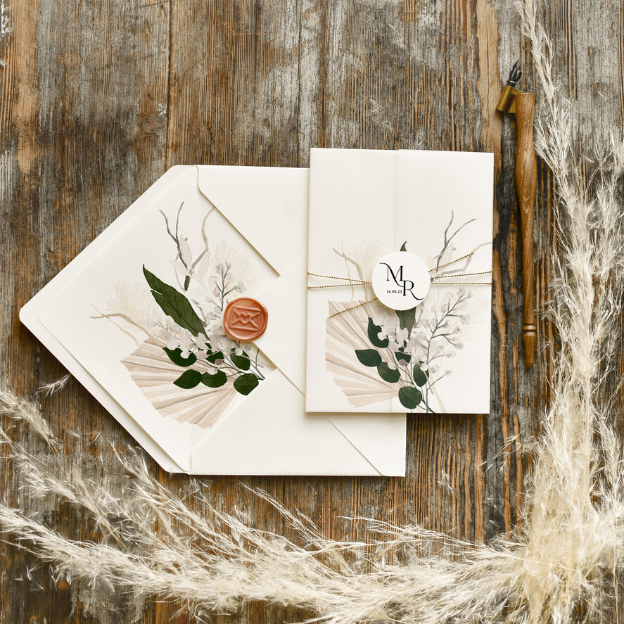 Zaproszenia ślubne Boho  Boho Składane Zaproszenia Ślubne Trawa Pampasowa  Minimalistyczne Zaproszenia na Ślub Delikatne Zaproszenie Ślubne2