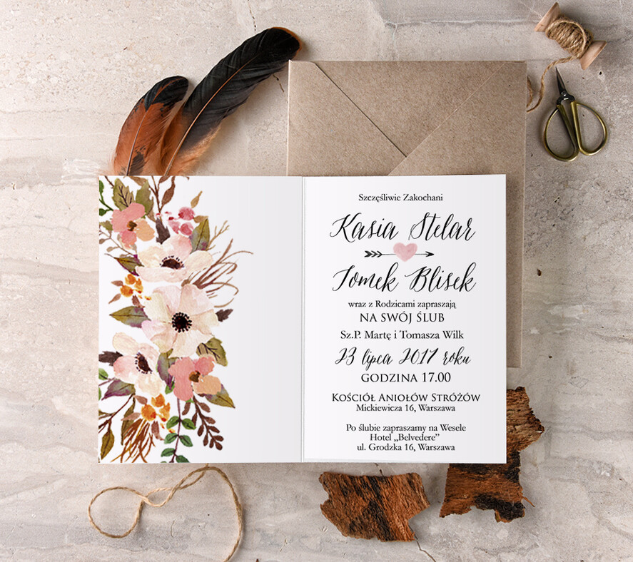 Zaproszenia ślubne Boho  nietypowe zaproszenia weselne, romantyczne boho wesele1