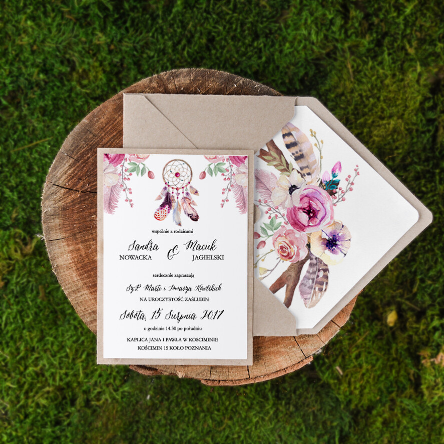 Zaproszenia ślubne Boho  modne zaproszenia na ślub, w stylu boho1