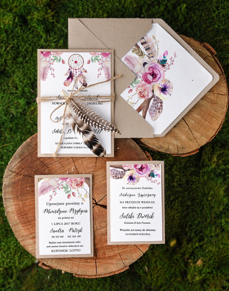 Zaproszenia ślubne Boho  modne zaproszenia na ślub, w stylu boho2