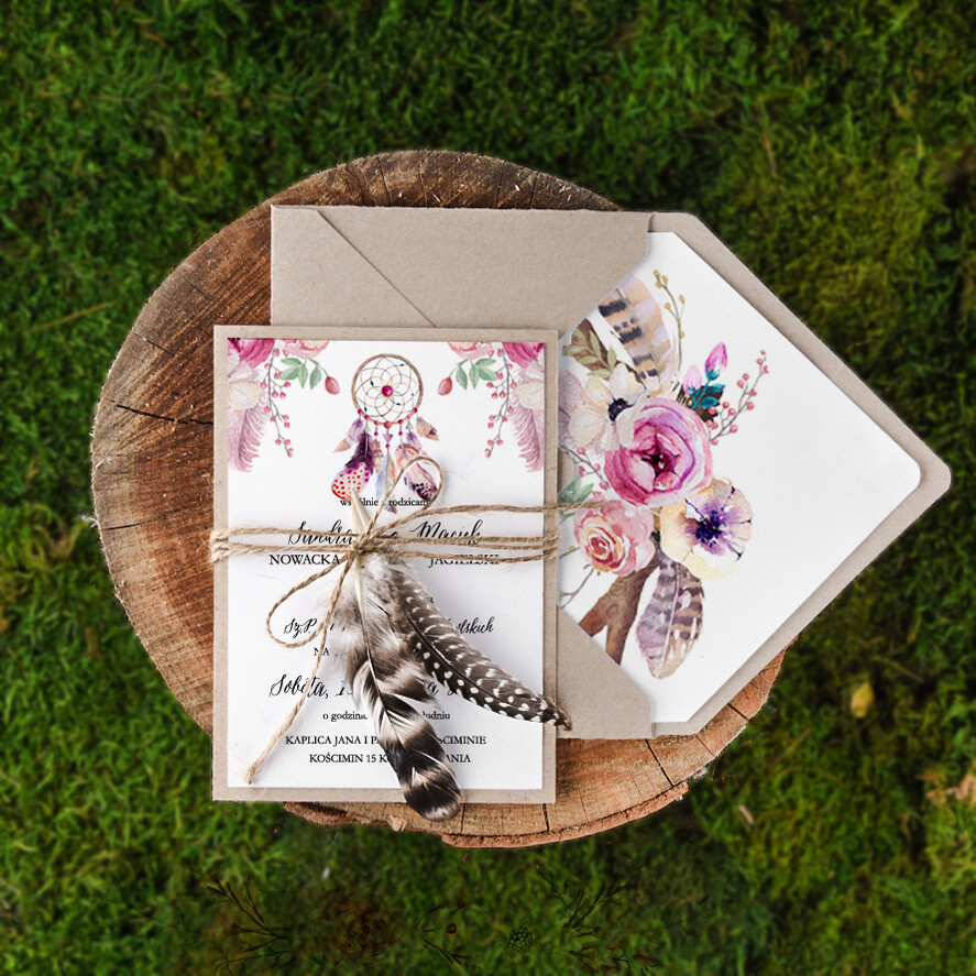 Zaproszenia ślubne Boho  modne zaproszenia na ślub, w stylu boho0