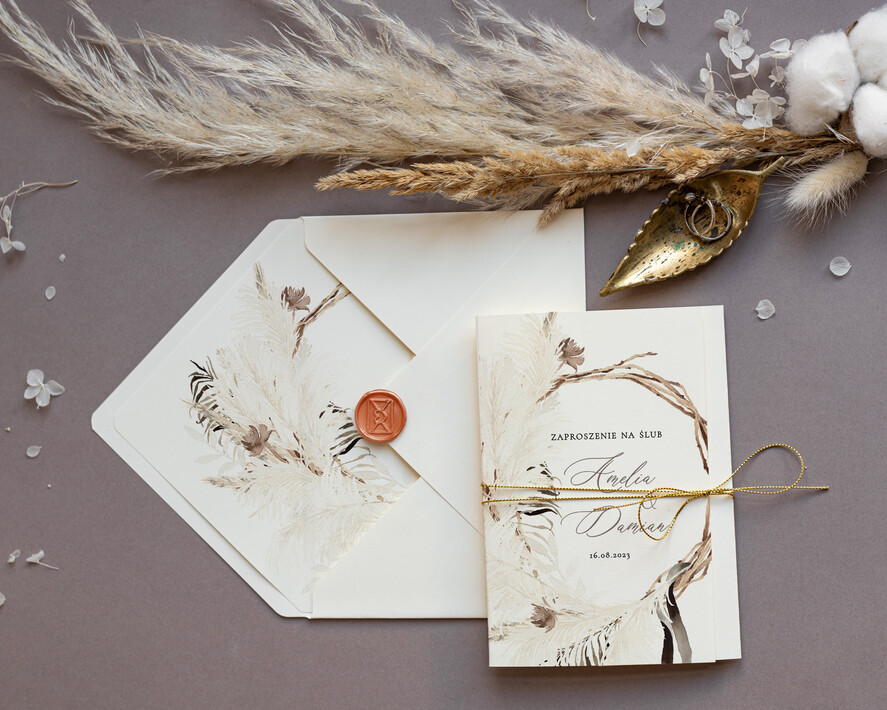 Zaproszenia ślubne Boho  Boho Składane Zaproszenia Ślubne Trawa Pampasowa  Minimalistyczne Zaproszenia na Ślub Delikatne Zaproszenie Ślubne2