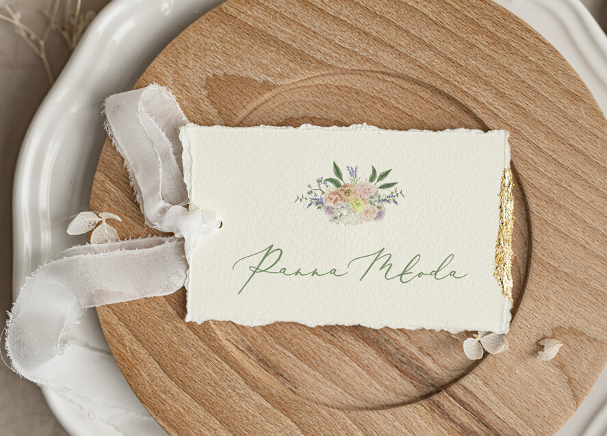 Winietki glamour złote eleganckie winietki na stół weselny wizytówki ślubne, winietki z płatkami złota, darte winietki ze złotem na stoły weselne0