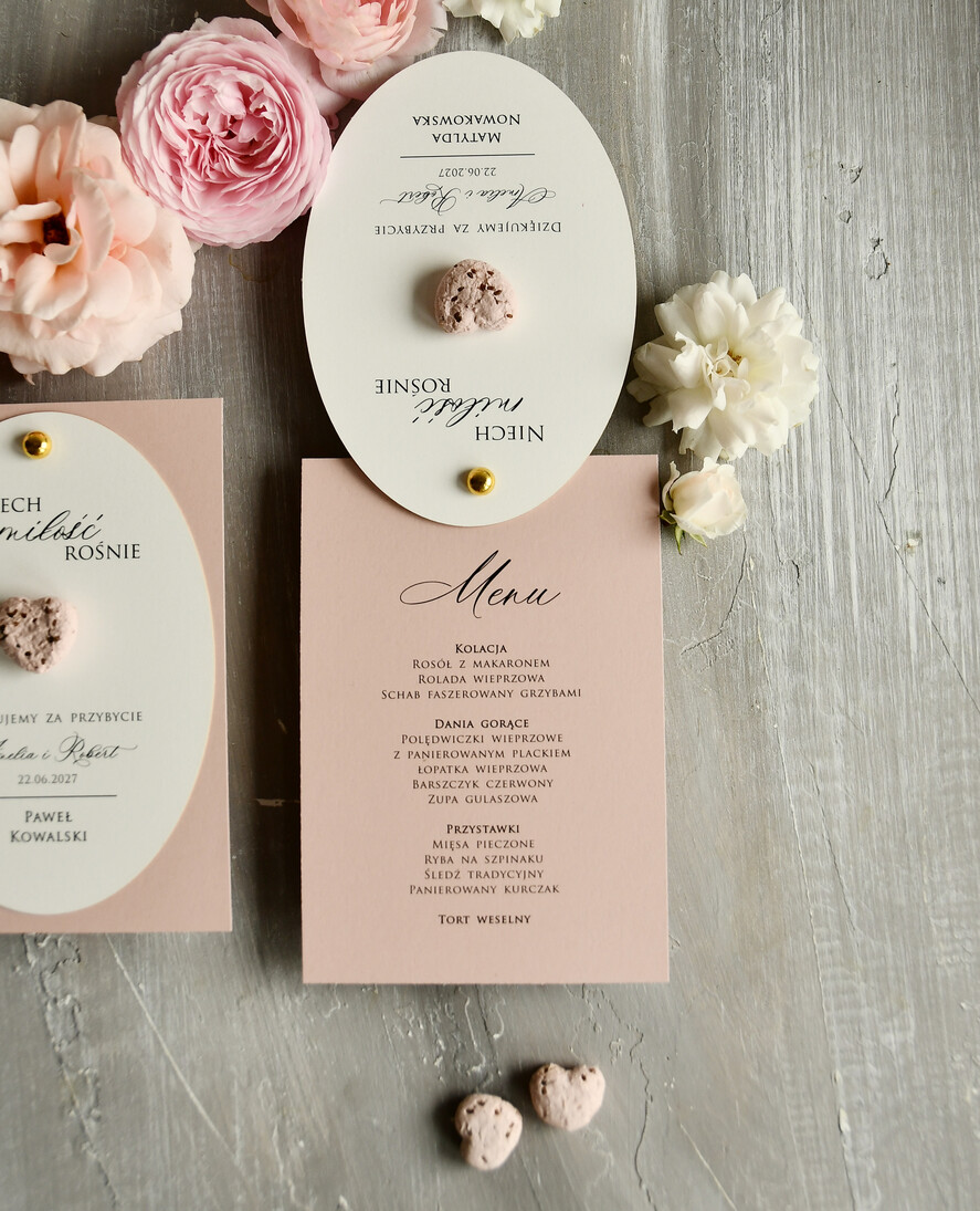Winietki glamour winietka, podziękowanie dla gości i menu, winietki na stół weselny z prezentem, karta dań 4