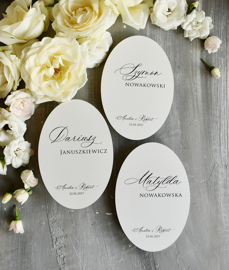Winietki glamour owalne winietki ślubne połączone z menu1