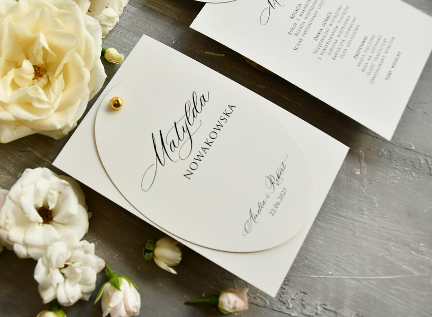 Winietki glamour winietka i menu weselne, usadzenie gości na weselu karta dań 1