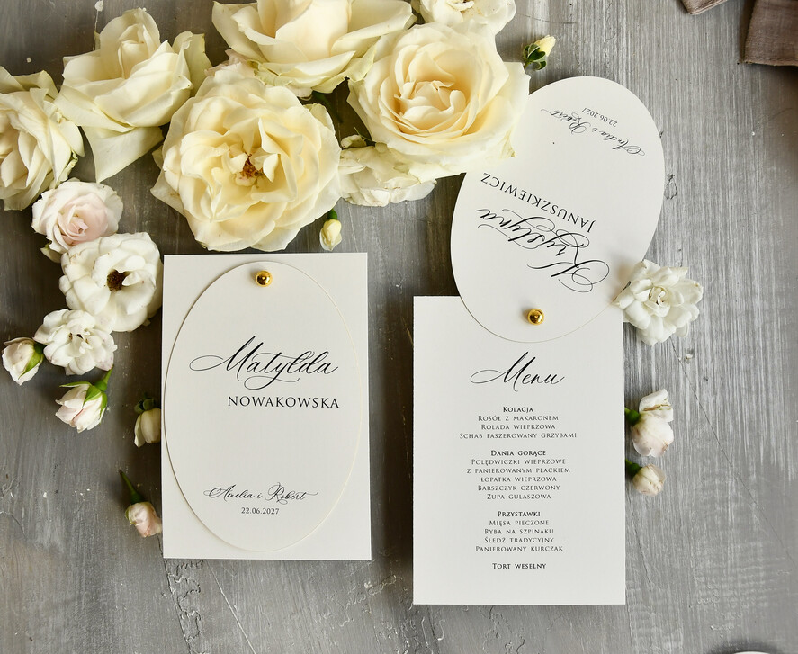 Winietki glamour winietka i menu weselne, usadzenie gości na weselu karta dań 2