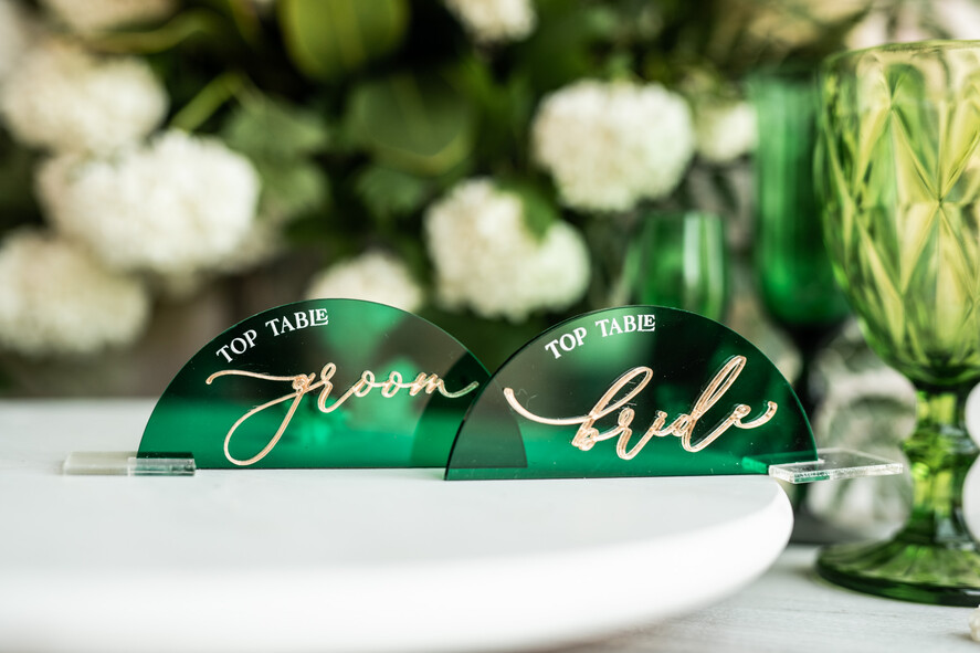 Winietki glamour eleganckie winietki na stół weselny wizytówki ślubne, złote glamour winietki na stoły weselne, zielone winietki na ślub6