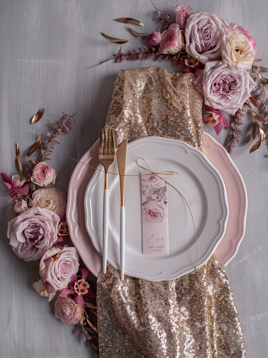 Winietki glamour ślubne wizytówki winietki na stół weselny, eleganckie złote1