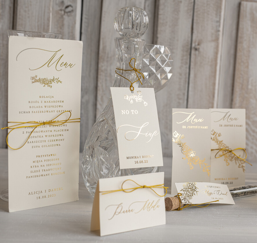 Winietki glamour ozdobne winietki na ślub wizytówki dla gości weselnych, złote lub srebrne napisy, eleganckie winietki na stół weselny, winietki ślubne2