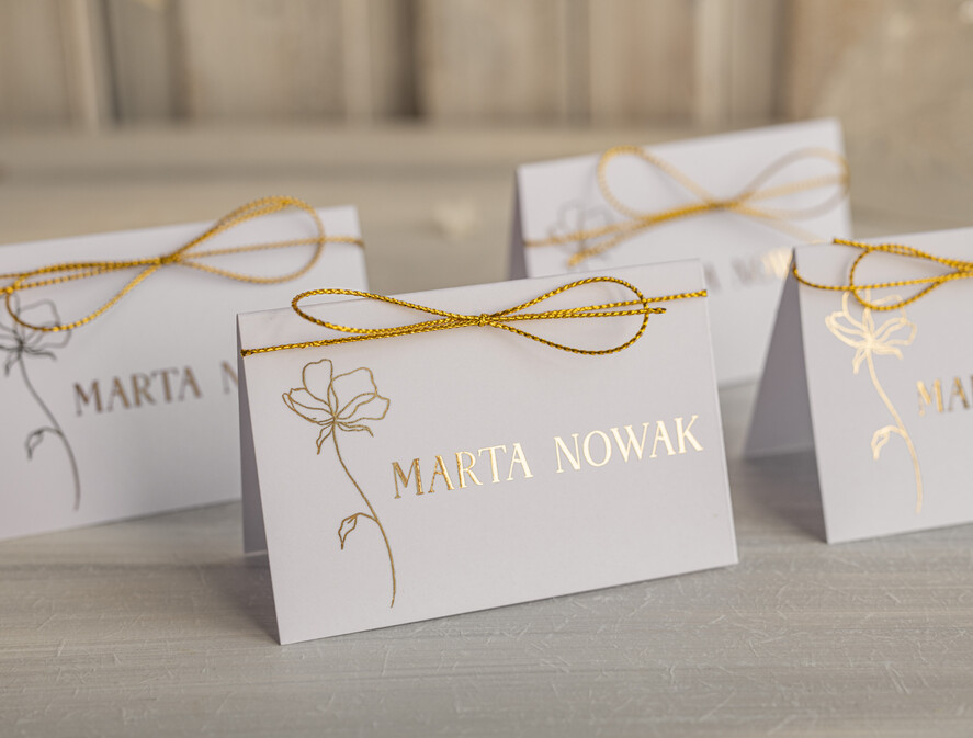 Winietki glamour eleganckie winietki na stół weselny wizytówki ślubne złote glamour, ozdobne winietki na ślub wizytówki dla gości weselnych, złote lub srebrne napisy1