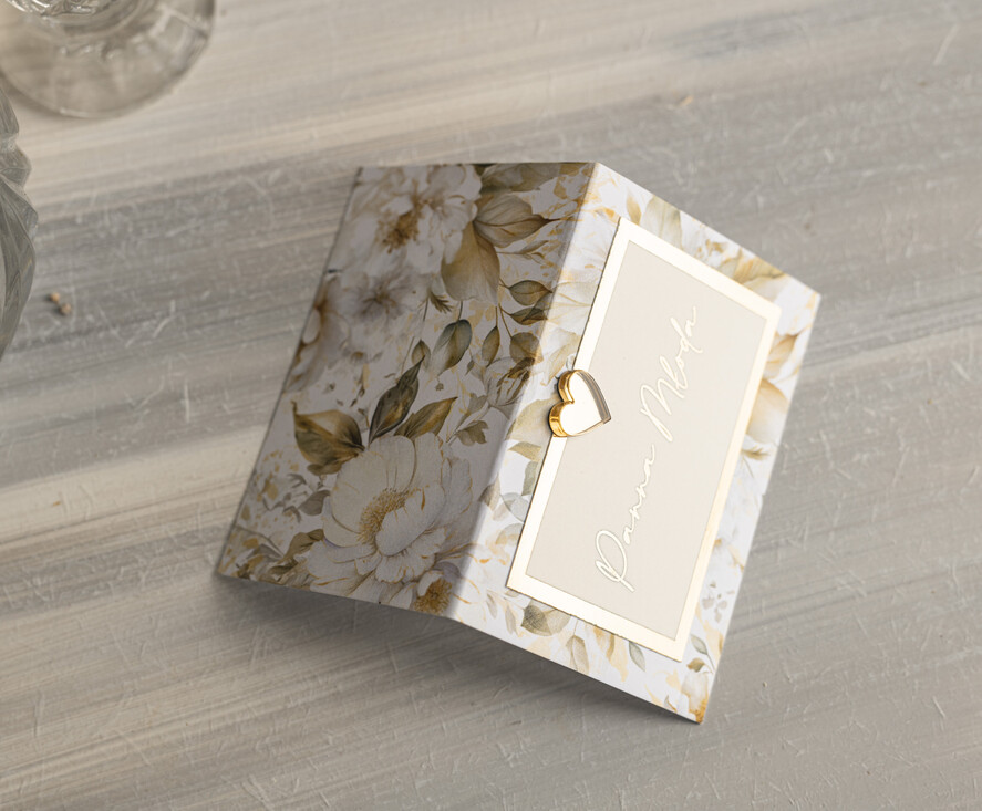 Winietki glamour ślubne winietki z kwiatami, złote lub srebrne napisy, winietki na stół weselny ze złotym sercem, różowo złote winietki na ślub, dekoracje stołów weselnych 2