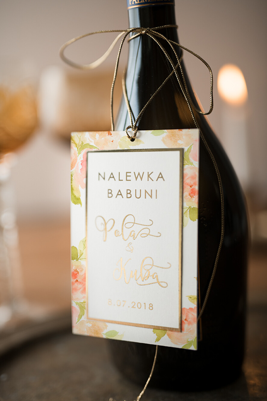 Zawieszki na butelki glamour zawieszki ślubne na butelki, złote z dowolnym tekstem1