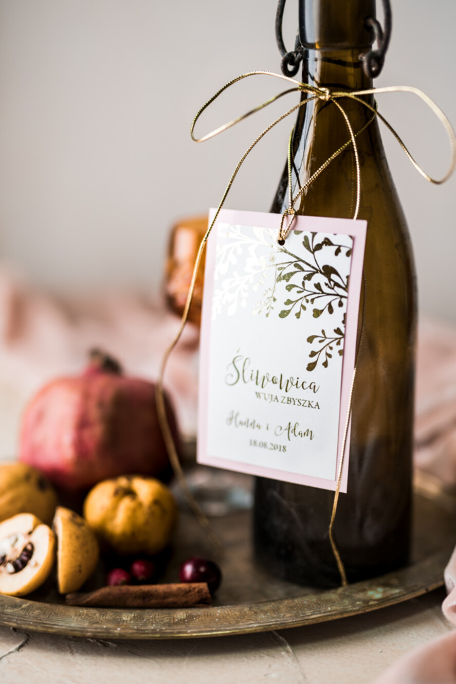 Zawieszki na butelki glamour zawieszki na nalewki weselne, złote z dowolnym tekstem4