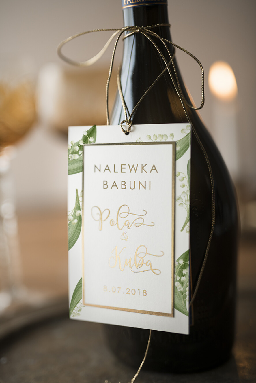 Zawieszki na butelki glamour etykieta na wódkę zawieszka na alkohol weselny, złote z dowolnym tekstem0