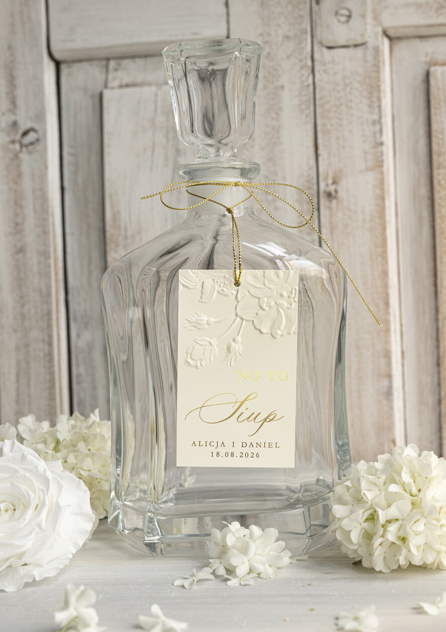 Zawieszki na butelki glamour piękne tłoczone zawieszki na alkohol weselny, złote zawieszki z dowolnym tekstem, zawieszka na butelkę z tłoczonymi kwiatami, ozdoba stołu weselnego0