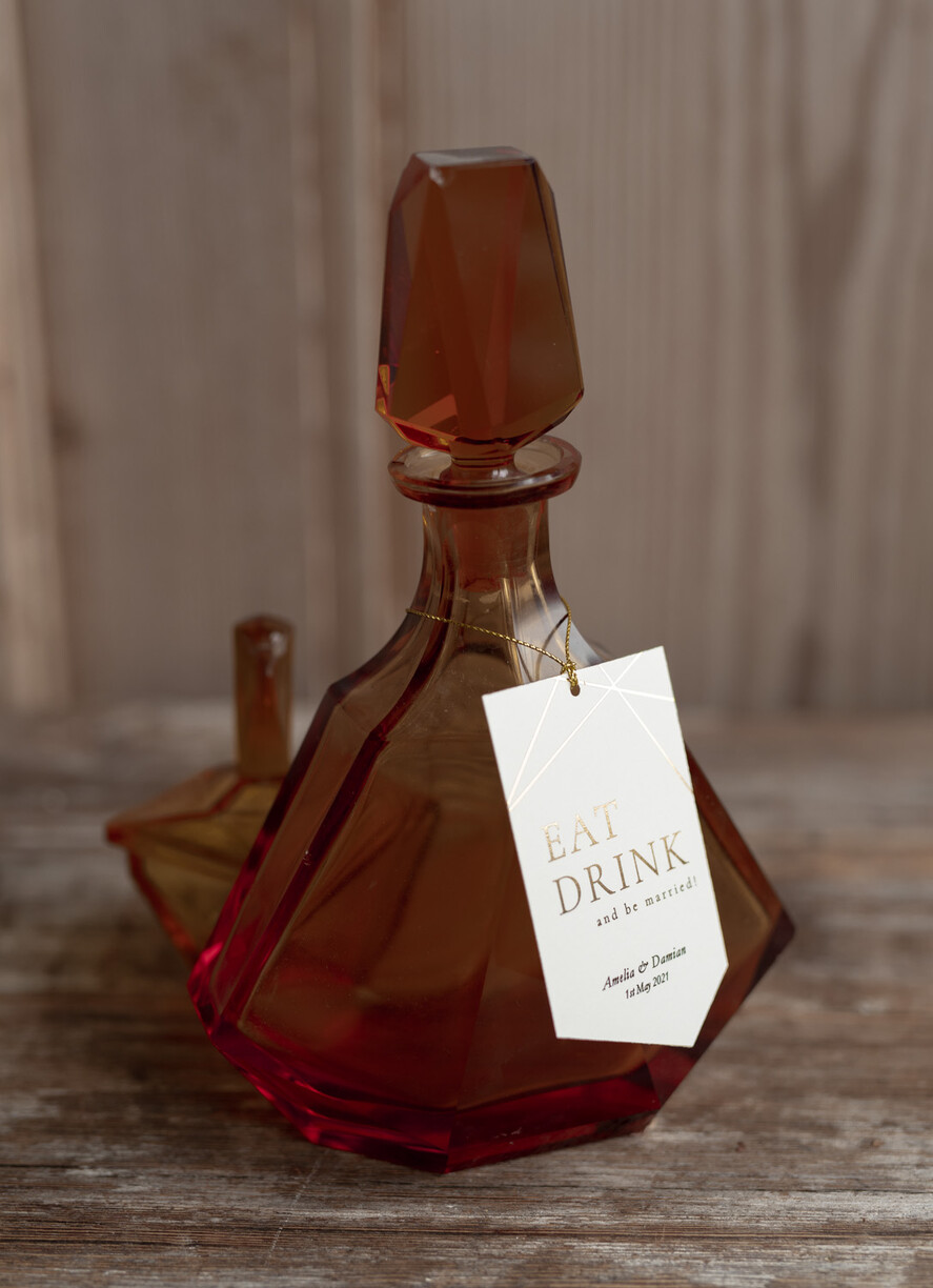 Zawieszki na butelki glamour zawieszka etykieta na alkohole weselne, złote z dowolną treścią3