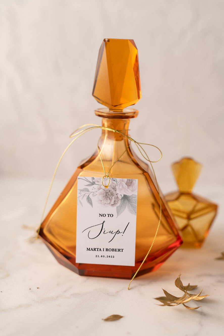 Zawieszki na butelki glamour zawieszki na alkohol weselny, złote z dowolnym tekstem0