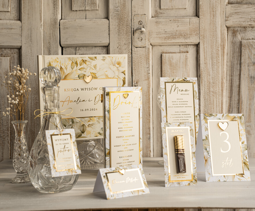 Zawieszki na butelki glamour etykiety na wódkę weselną z kwiatami, złote eleganckie winietki z dowolną treścią, złote zawieszki ślubne, eleganckie zawieszki na butelkę 4