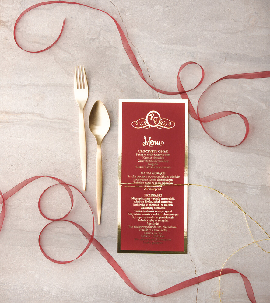 Menu glamour ślubne menu karta potraw weselnych, złote lub srebrne napisy wasza treść0