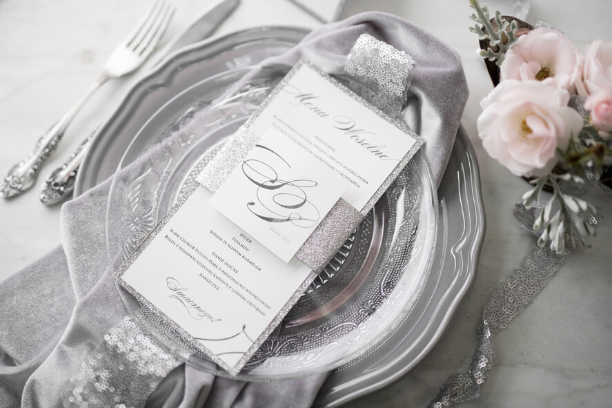 Menu glamour karta dań weselnych menu weselne plan podawania posiłków, złocone i eleganckie dowolna treść3