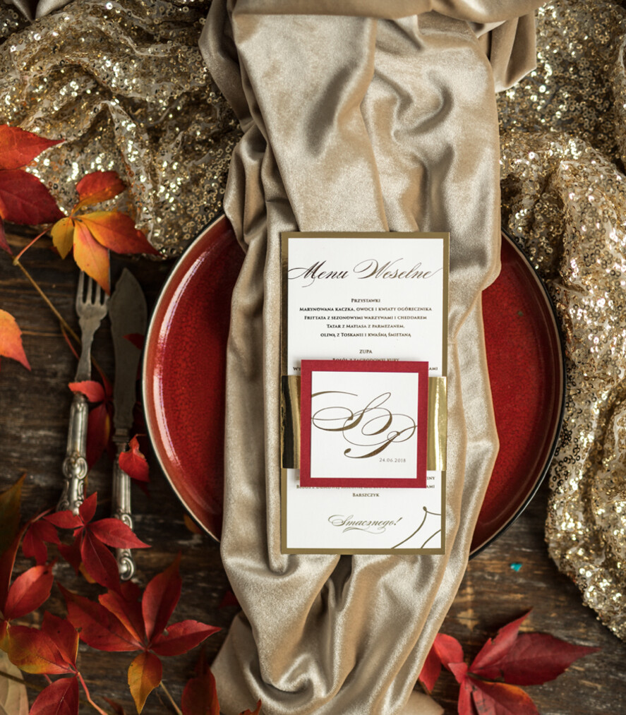 Menu glamour menu weselne na stoły karta dań weselnych, zlocone napisy dowolna treść0
