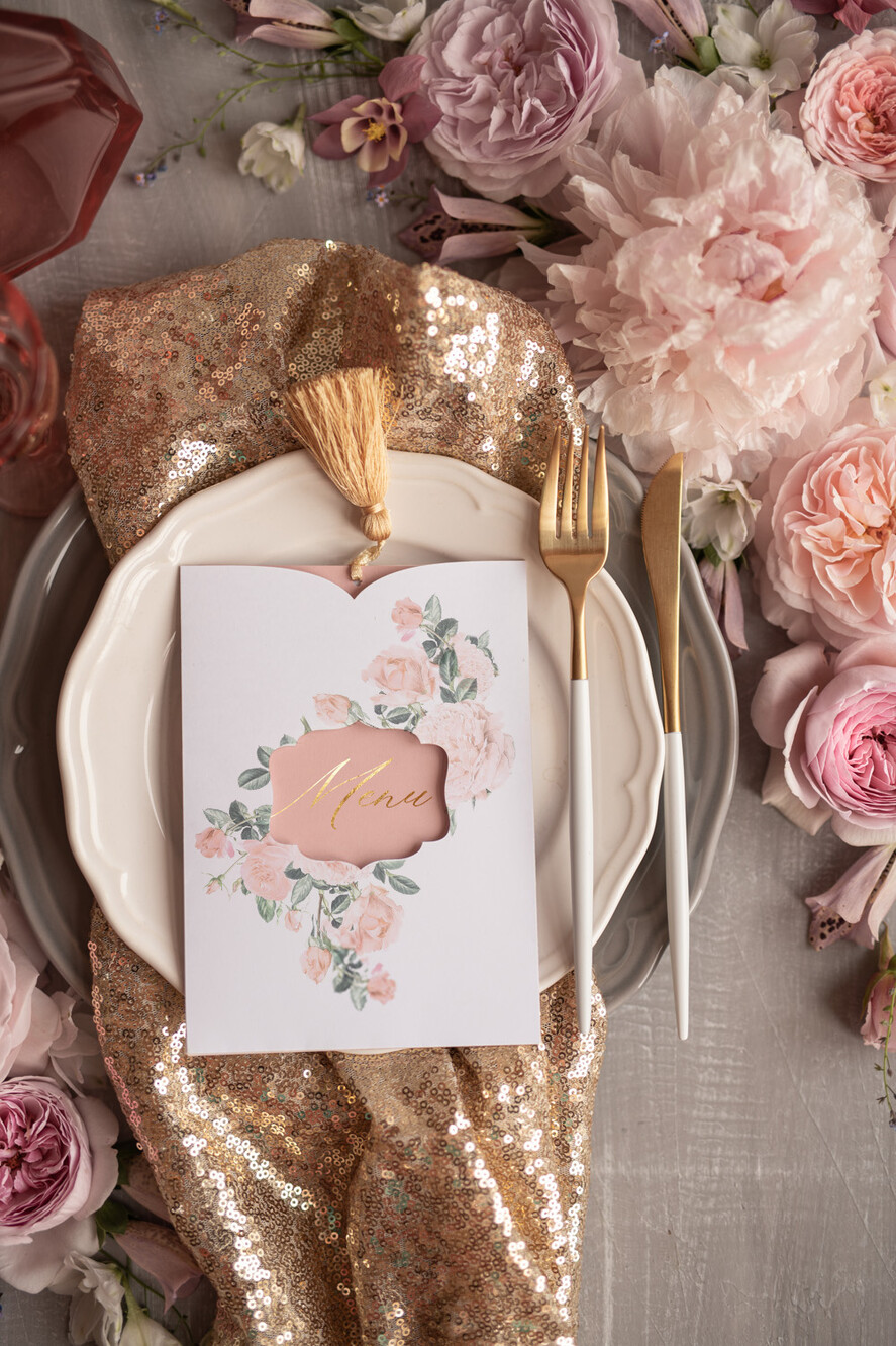 Menu glamour weselne menu karta dań weselnych, złote i eleganckie na klasyczne wesele1