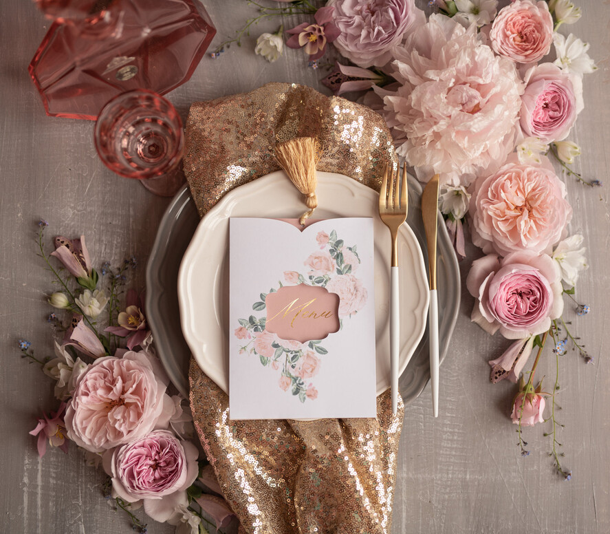 Menu glamour weselne menu karta dań weselnych, złote i eleganckie na klasyczne wesele0