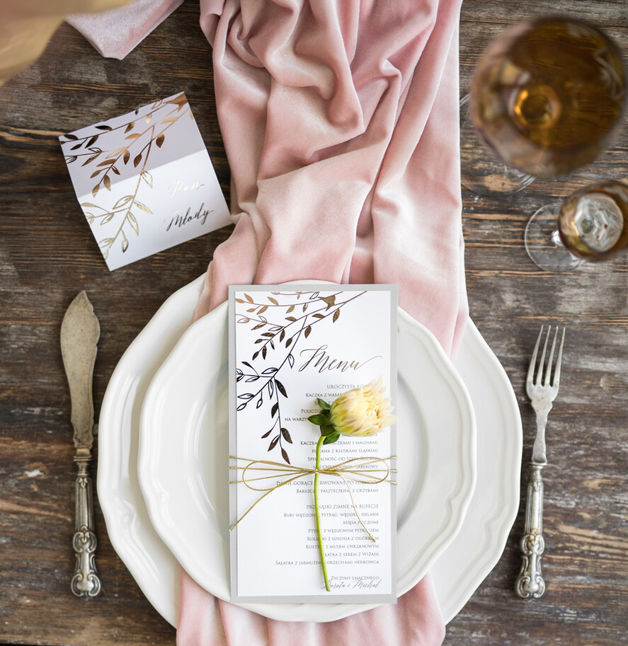 Menu glamour menu weselne na stoły karta dań weselnych, glamour złote litery wasza treść0