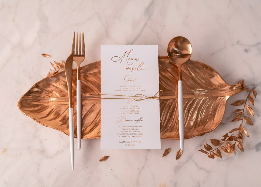Menu glamour menu weselne na stół karta dań weselnych, złote lub srebrne napisy wasza treść0