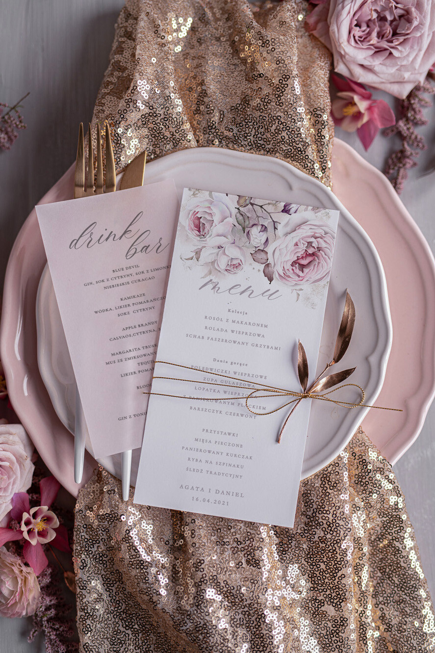 Menu glamour menu ślubne z planem posiłków, glamour złote litery wasza treść0