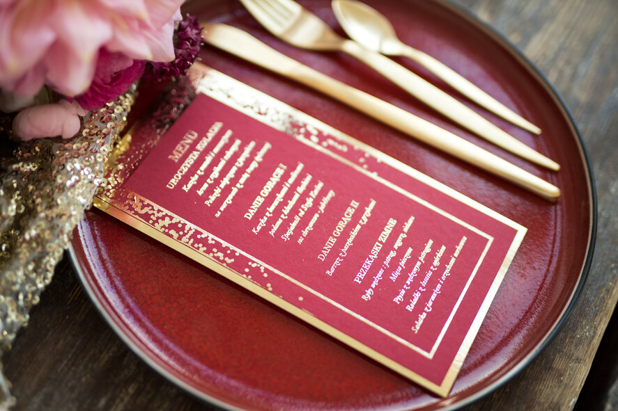 Menu glamour menu weselne na stół karta dań weselnych, eleganckie zlocone litery wasza treść1