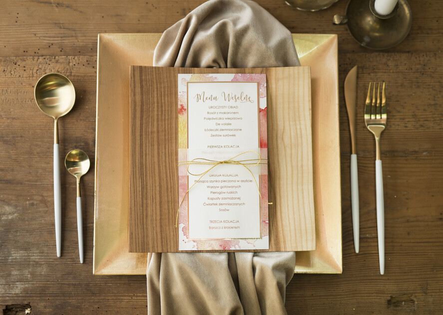 Menu glamour karta dań weselnych menu weselne plan podawania posiłków, złote lub srebrne napisy wasza treść0