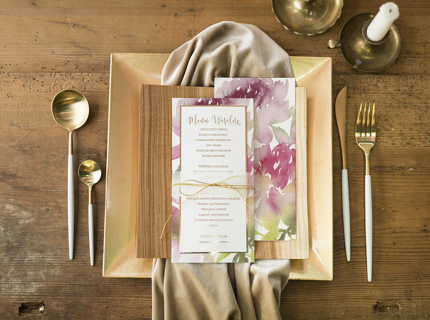 Menu glamour menu ślubne z planem posiłków, glamour złote litery wasza treść1